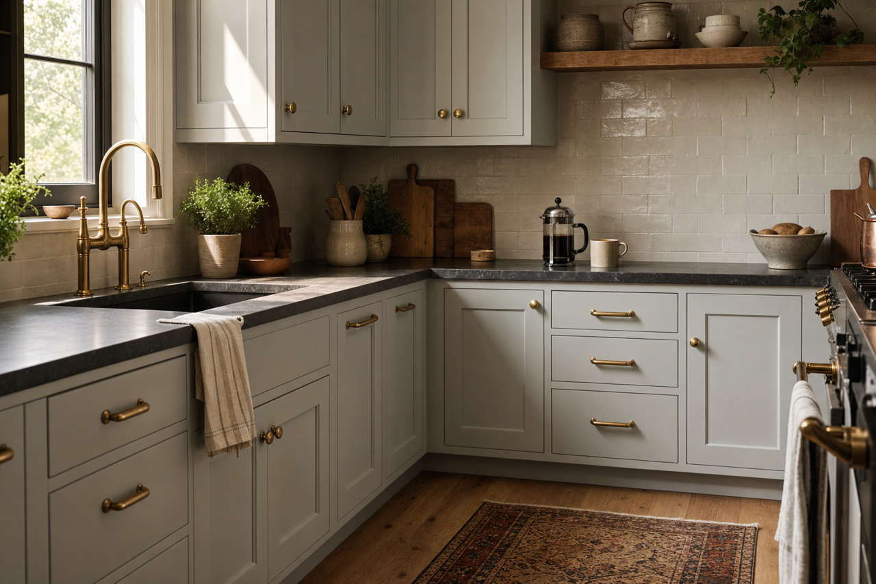 Monorail Silver by Sherwin-Williams on cabinets
