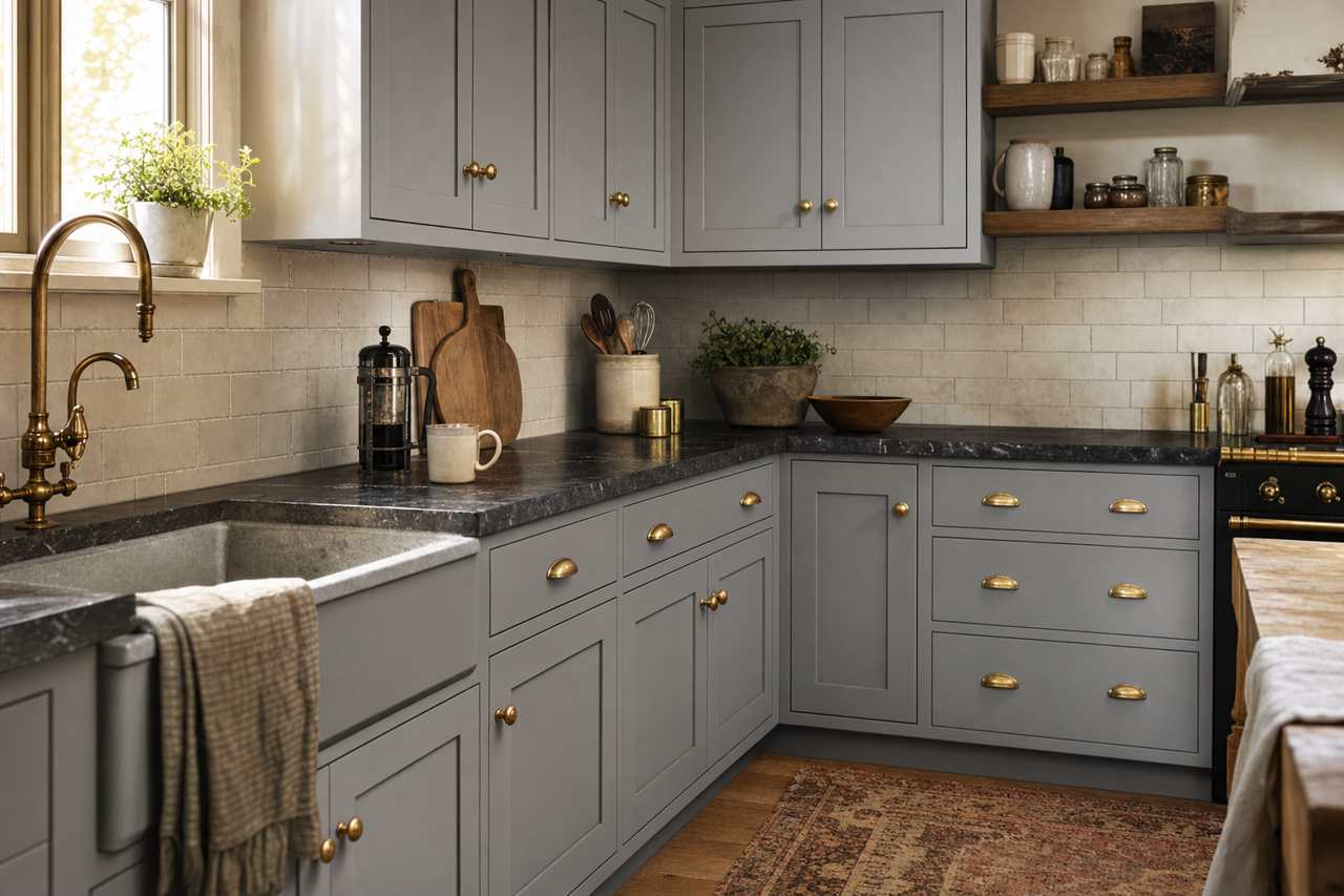 Steely Gray by Sherwin-Williams on cabinets