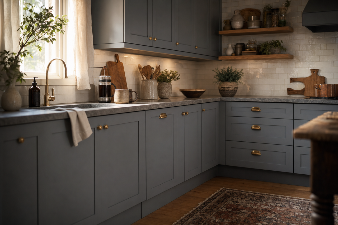 Wall Street by Sherwin-Williams on cabinets