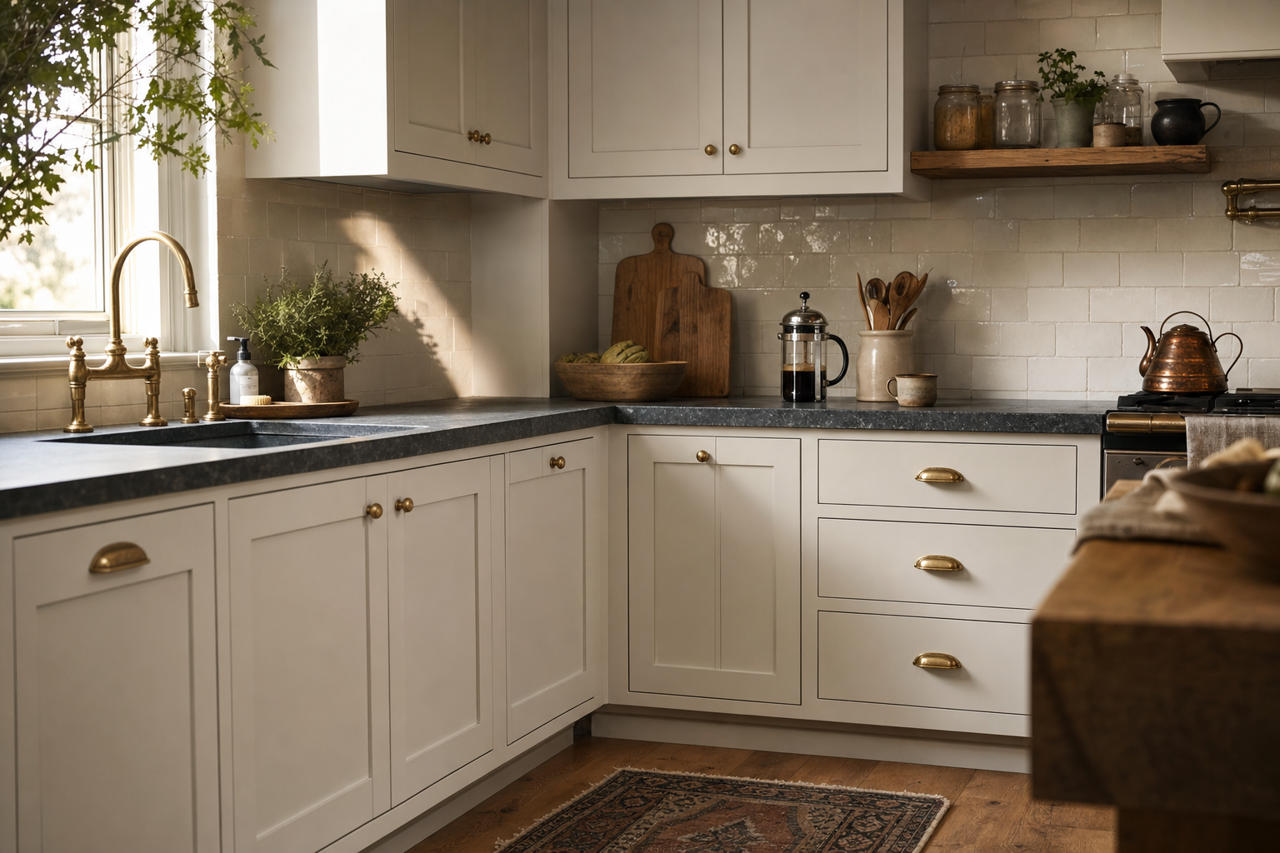 On the Rocks by Sherwin-Williams on cabinets