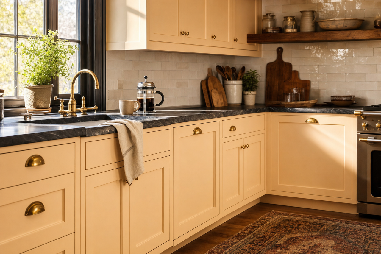 Paper Lantern by Sherwin-Williams on cabinets