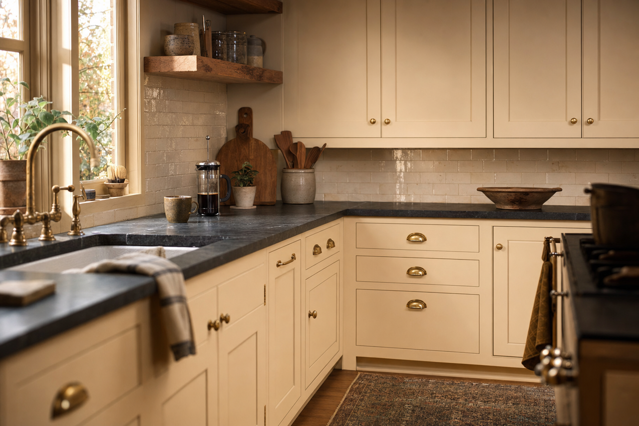 Buff by Sherwin-Williams on cabinets