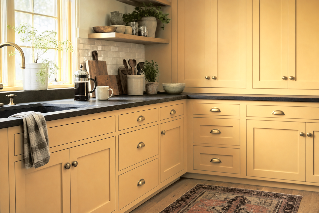 White Raisin by Sherwin-Williams on cabinets