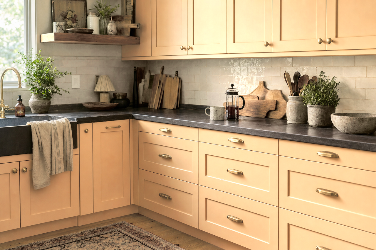 August Moon by Sherwin-Williams on cabinets