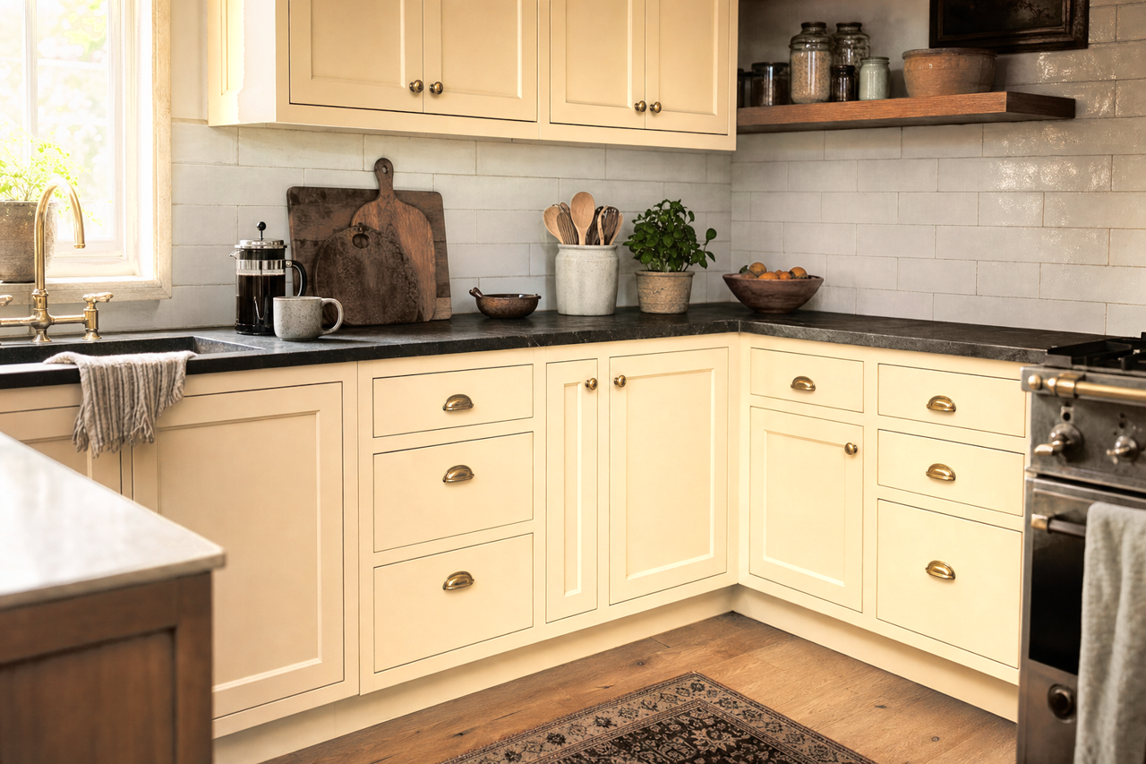 Sundew by Sherwin-Williams on cabinets