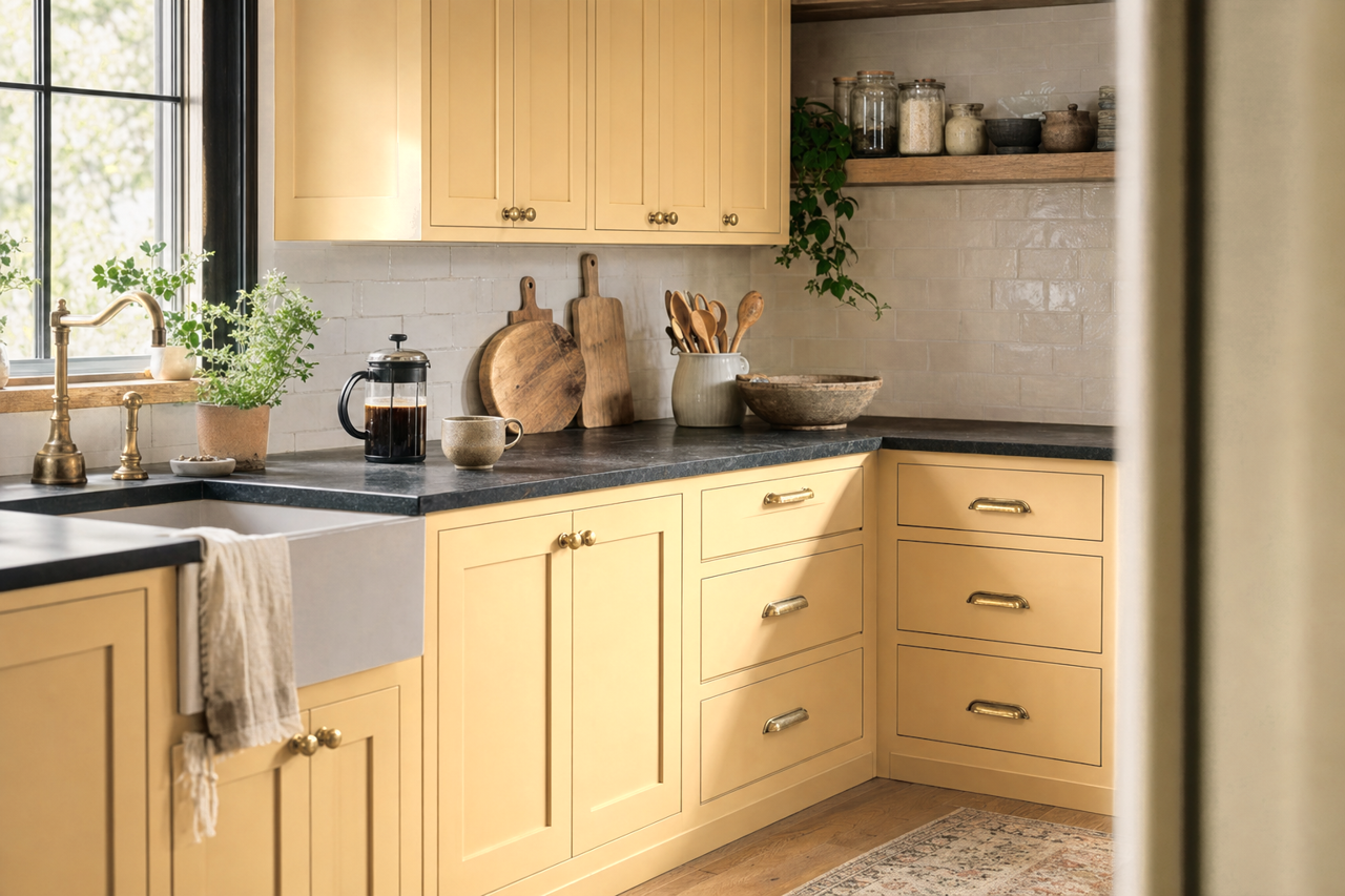 Cupola Yellow by Sherwin-Williams on cabinets