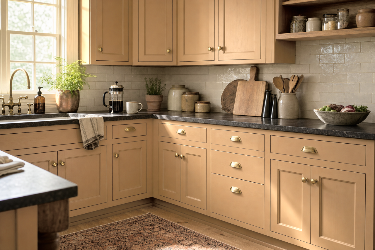 Mesa Tan by Sherwin-Williams on cabinets