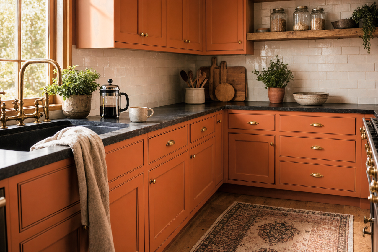 Earthen Jug by Sherwin-Williams on cabinets
