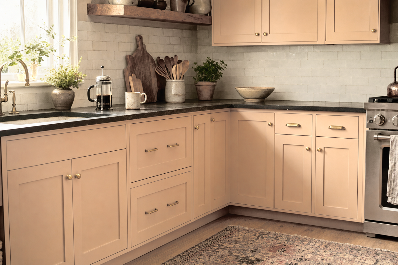 Tower Tan by Sherwin-Williams on cabinets