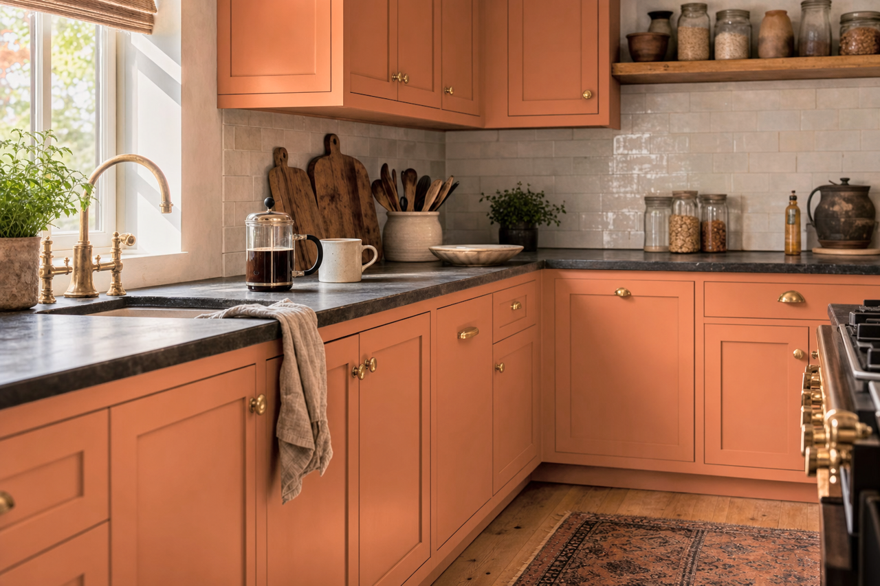 Copper Wire by Sherwin-Williams on cabinets