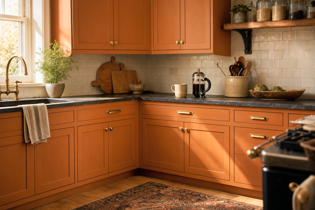 Copper Pot by Sherwin-Williams on cabinets