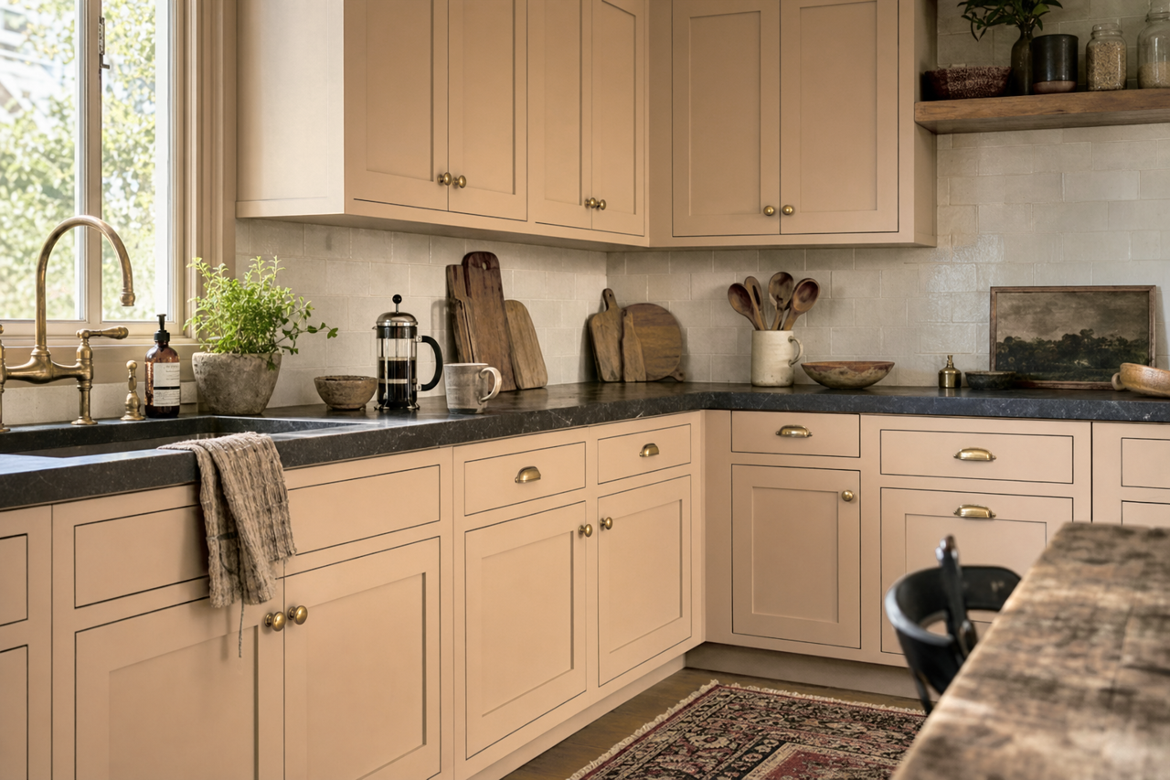 Oak Barrel by Sherwin-Williams on cabinets