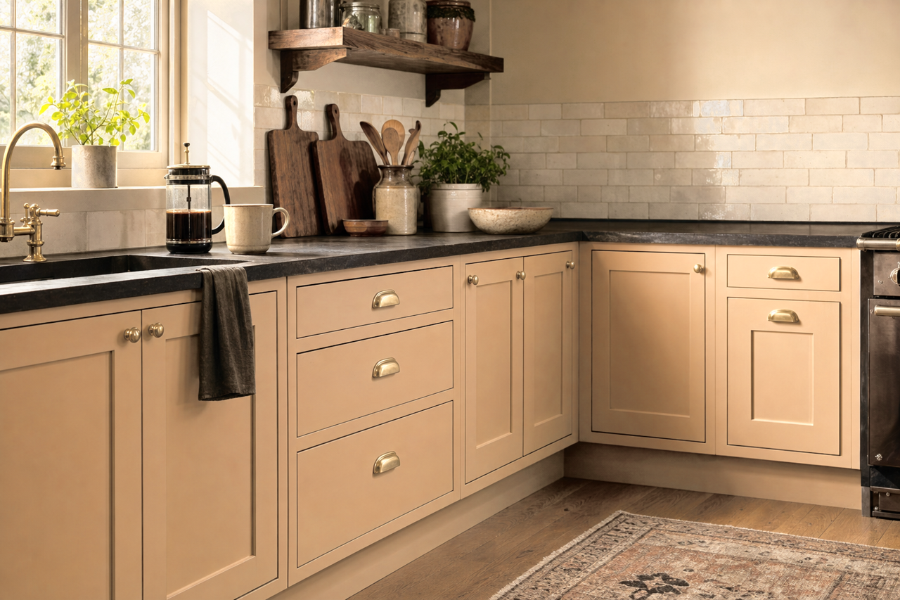 Ligonier Tan by Sherwin-Williams on cabinets