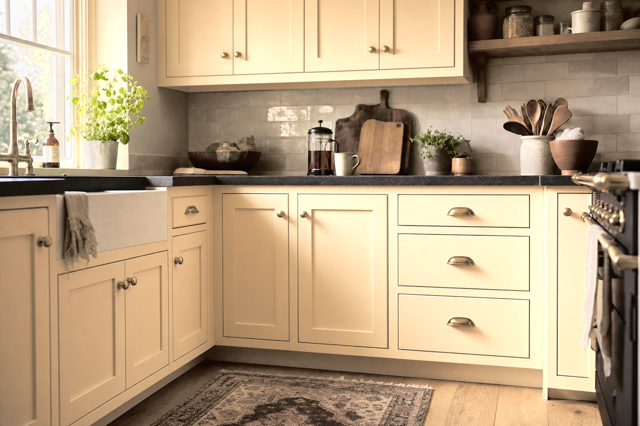 Travertine by Sherwin-Williams on cabinets