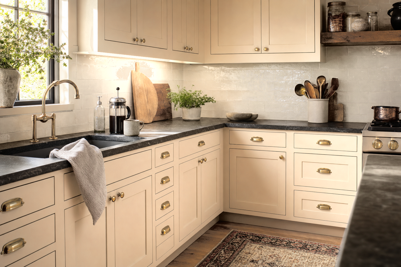 Colony Buff by Sherwin-Williams on cabinets