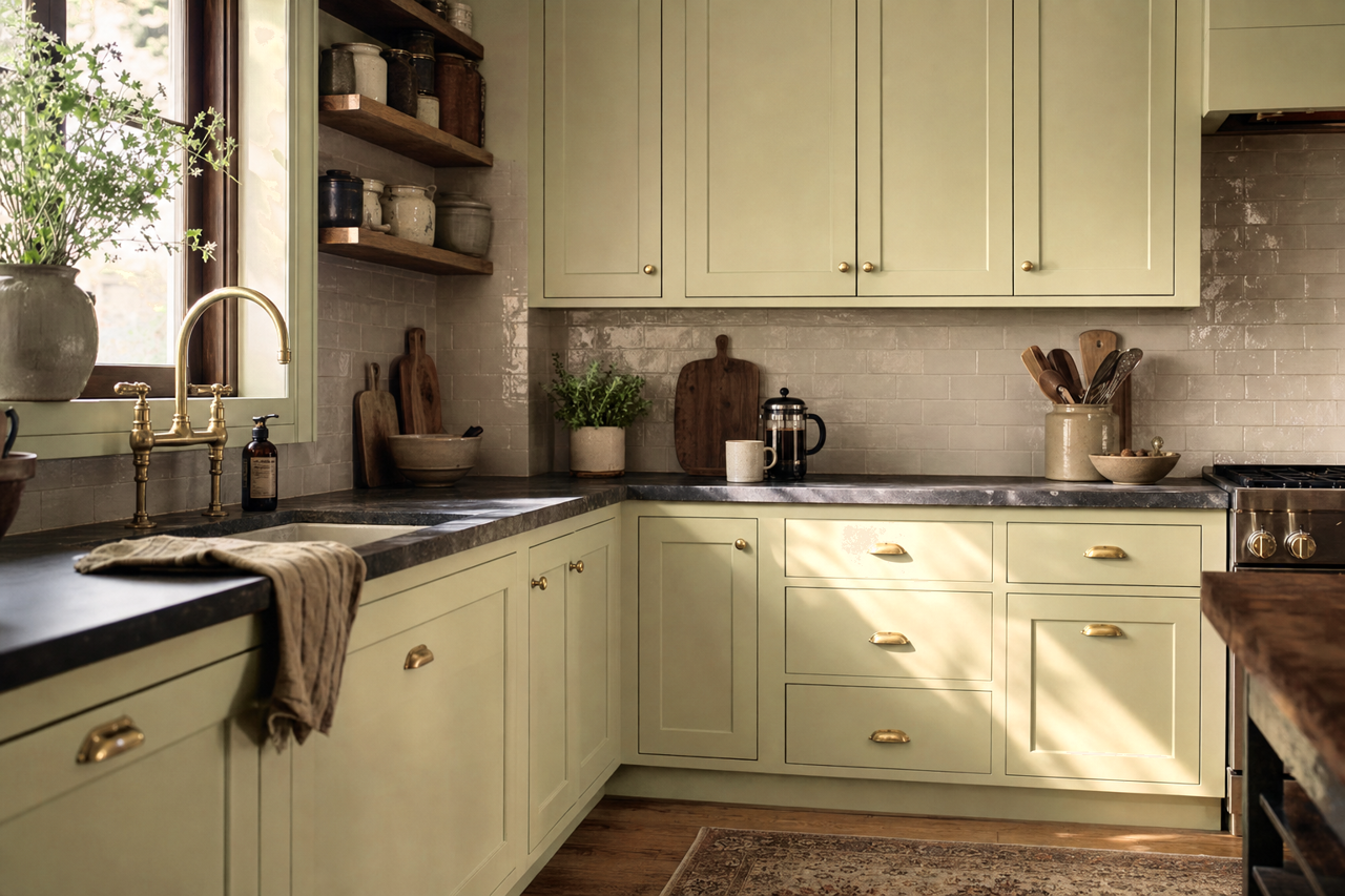 Koi Pond by Sherwin-Williams on cabinets
