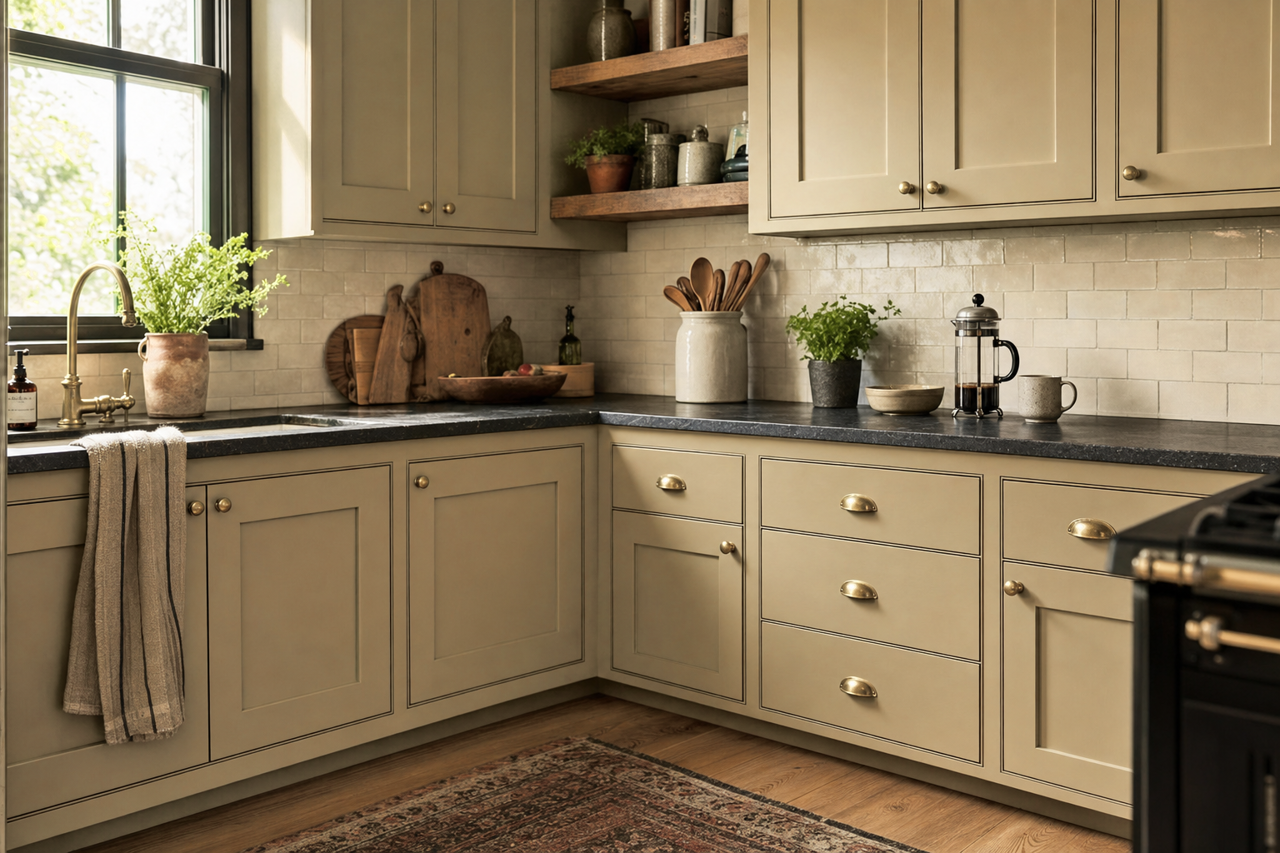San Antonio Sage by Sherwin-Williams on cabinets