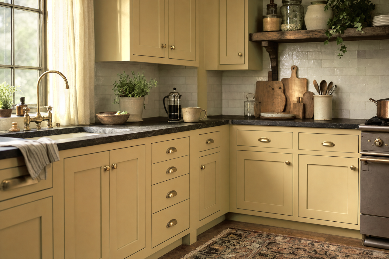 Bamboo Shoot by Sherwin-Williams on cabinets