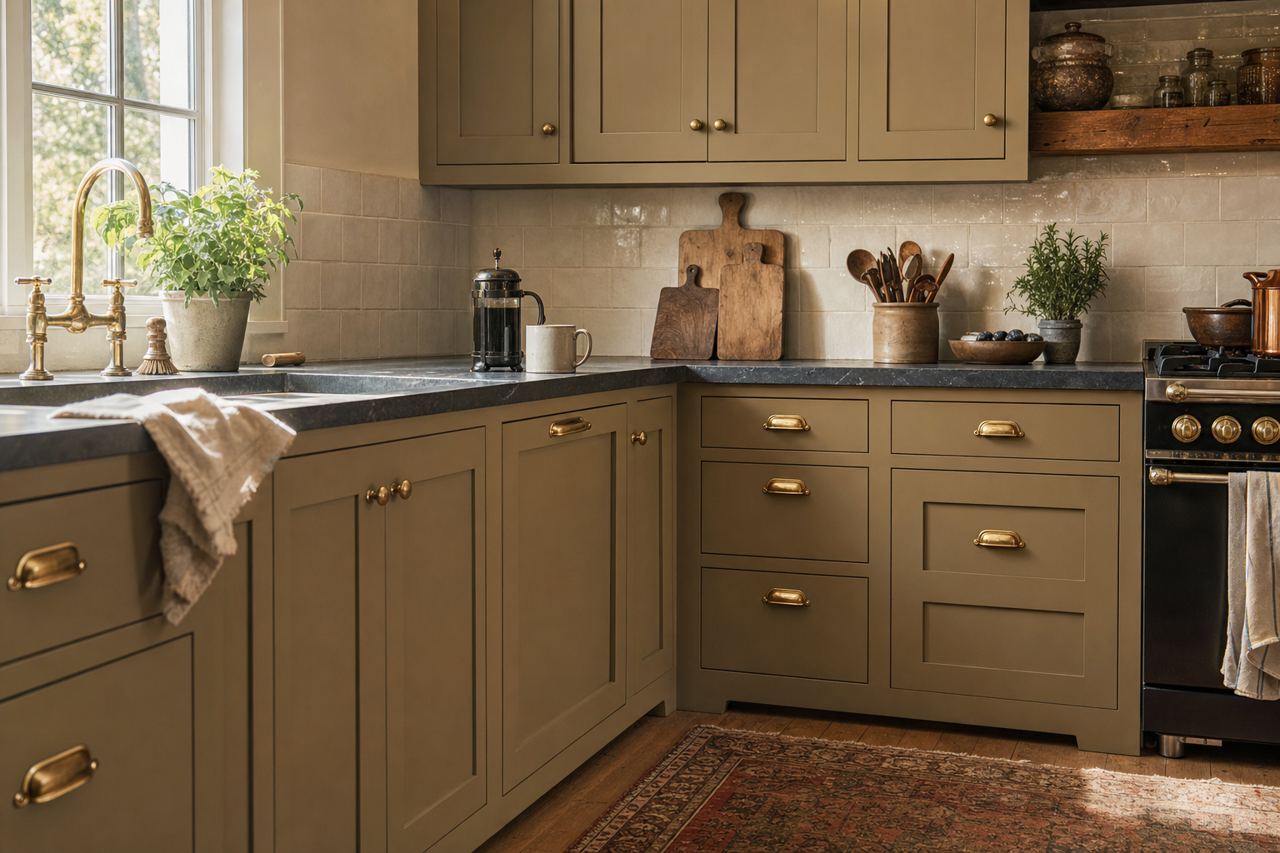 Meadow Trail by Sherwin-Williams on cabinets