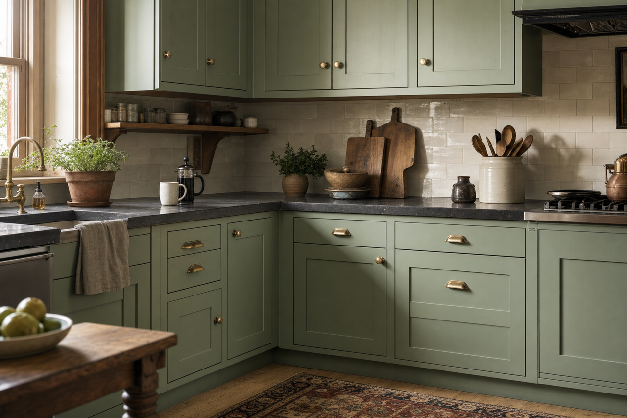Agate Green by Sherwin-Williams on cabinets