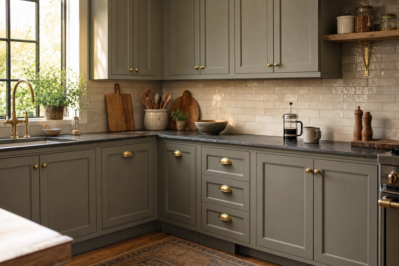 Mountain Road by Sherwin-Williams on cabinets