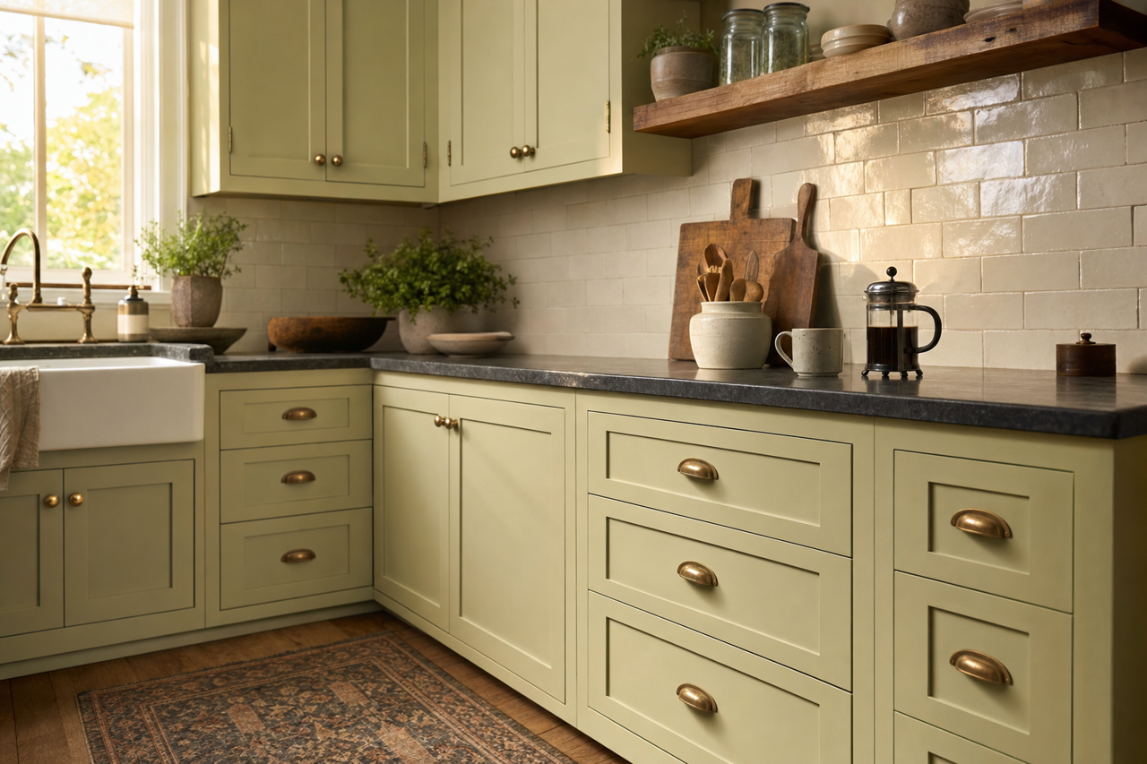 Recycled Glass by Sherwin-Williams on cabinets