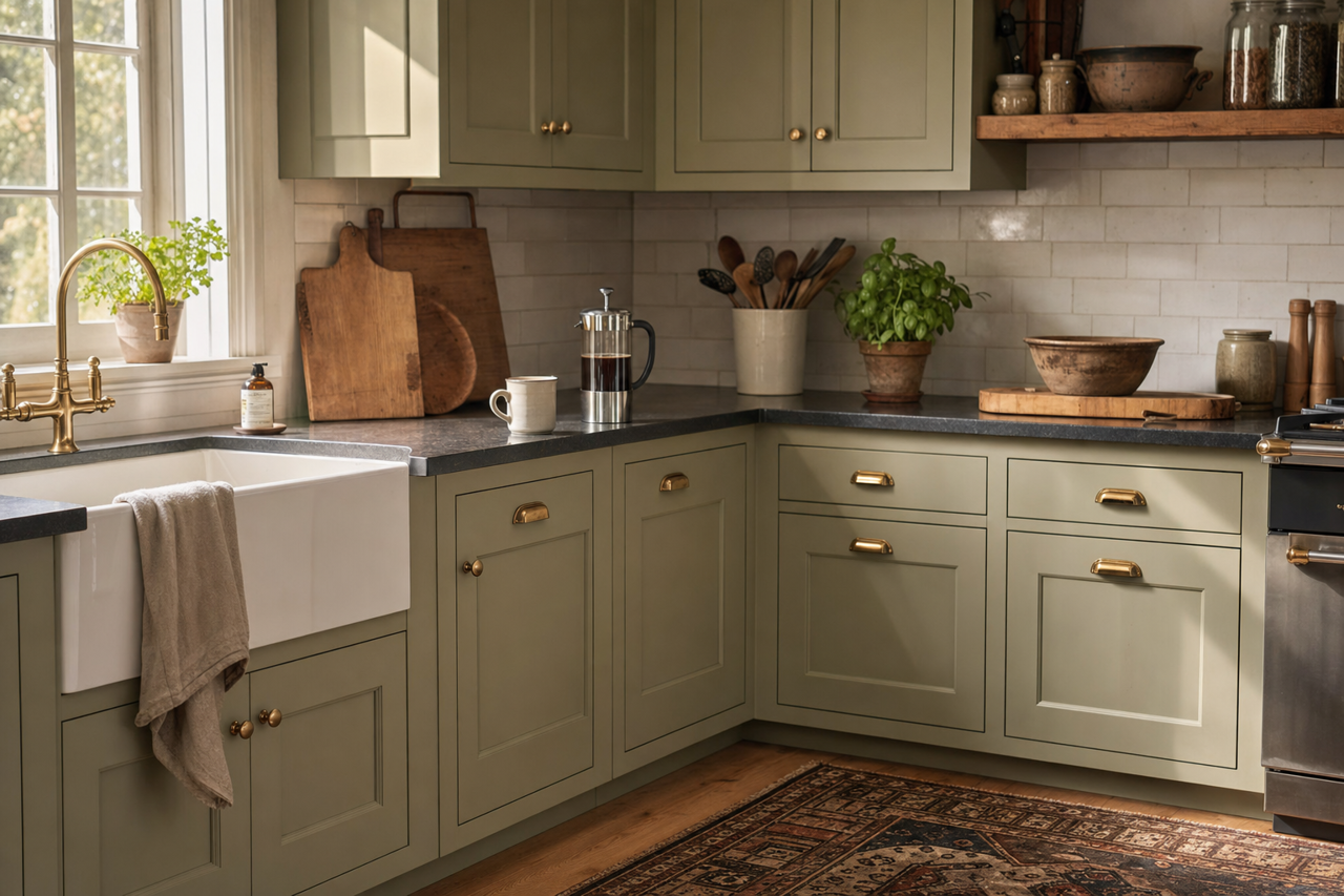 Green Earth by Sherwin-Williams on cabinets