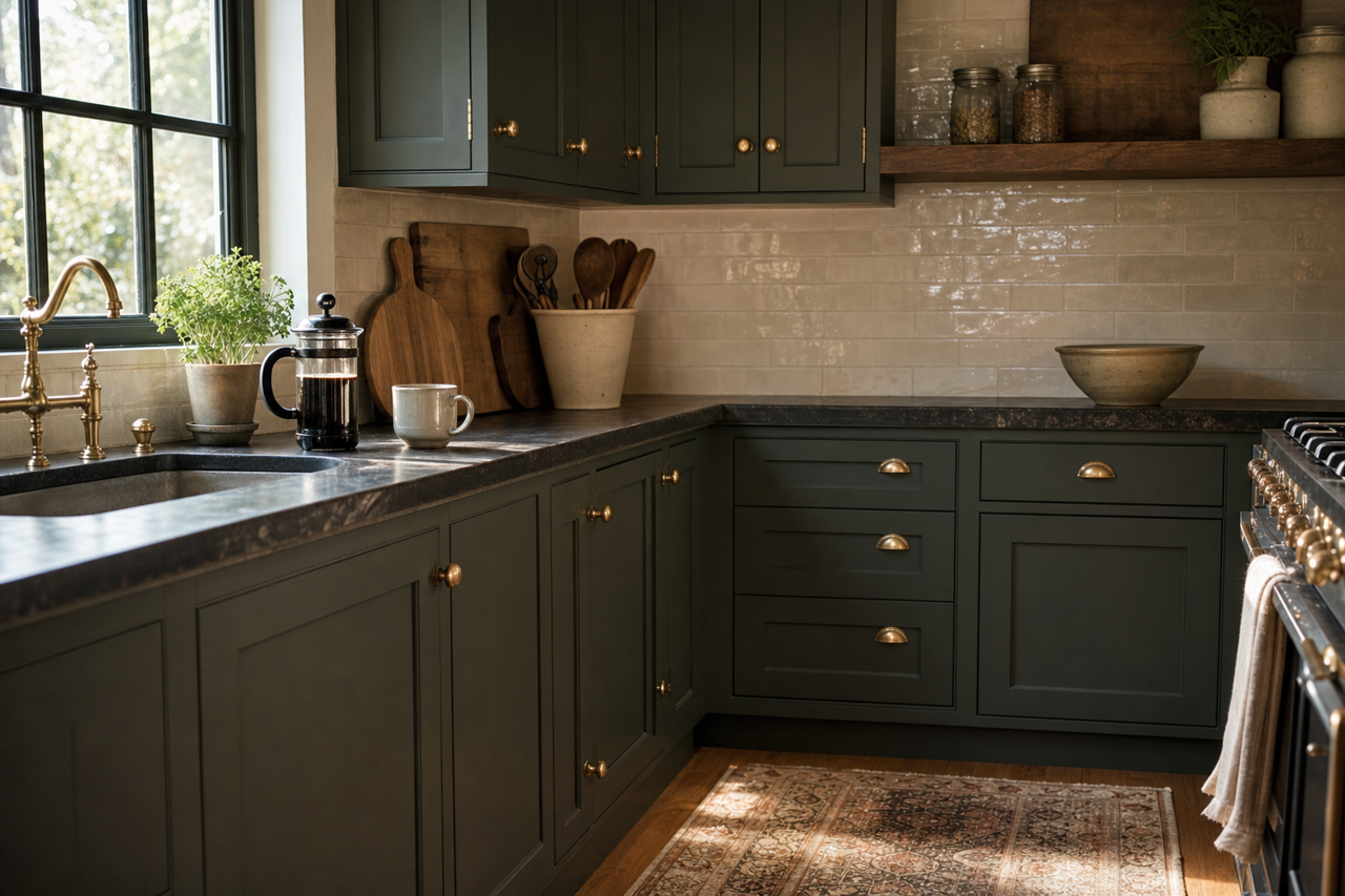 Laurel Woods by Sherwin-Williams on cabinets
