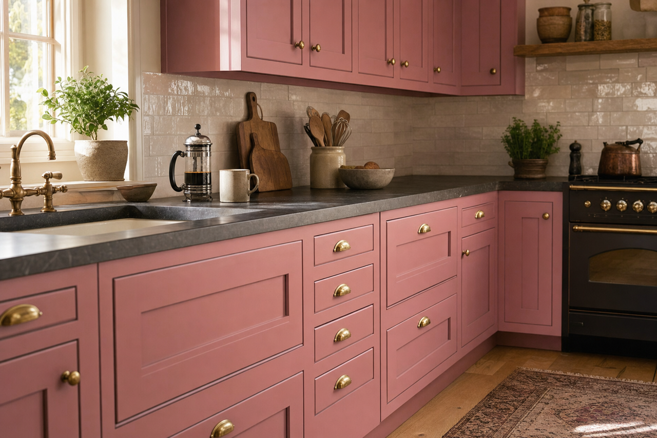 Carley's Rose by Sherwin-Williams on cabinets