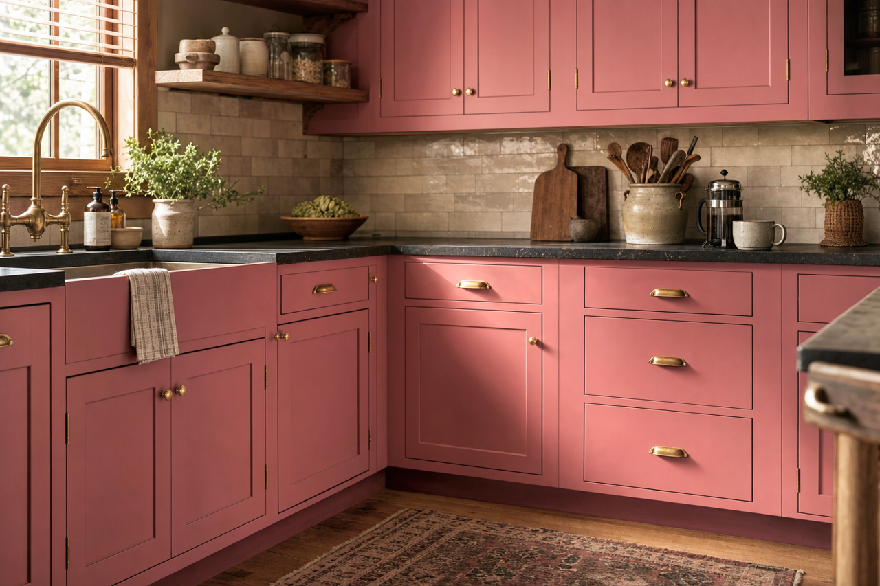 Rita's Rouge by Sherwin-Williams on cabinets