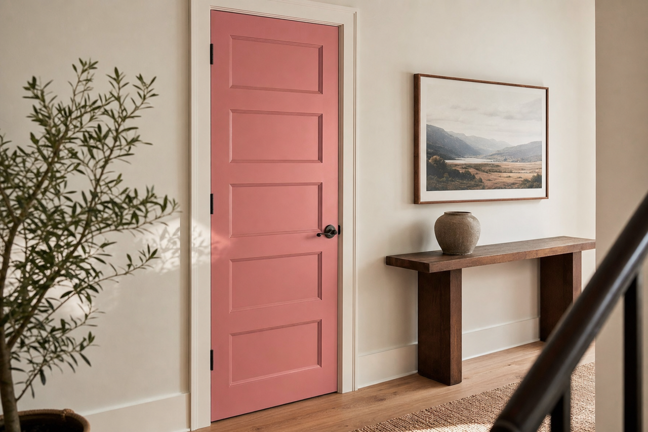 Coral Rose by Sherwin-Williams on interior-doors