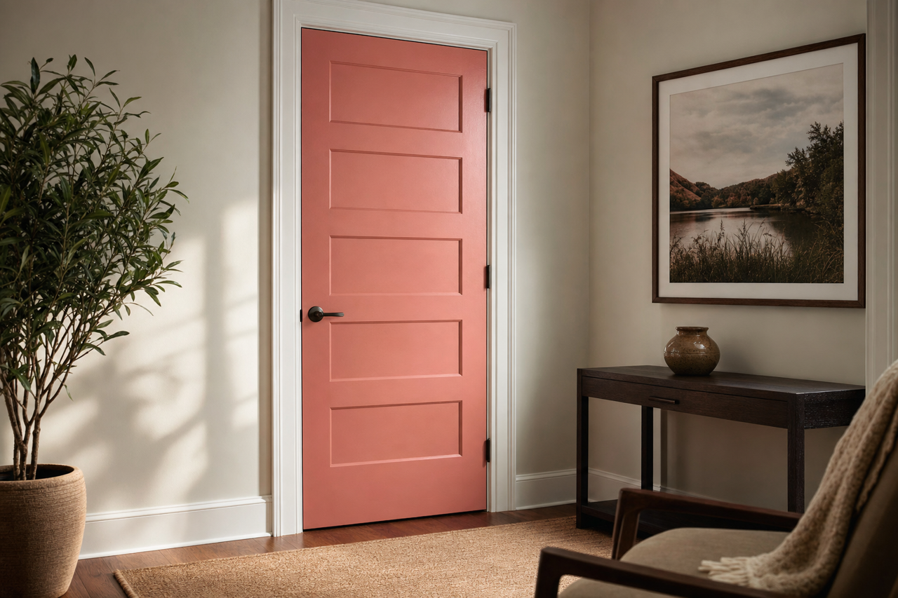 Coral Clay by Sherwin-Williams on interior-doors