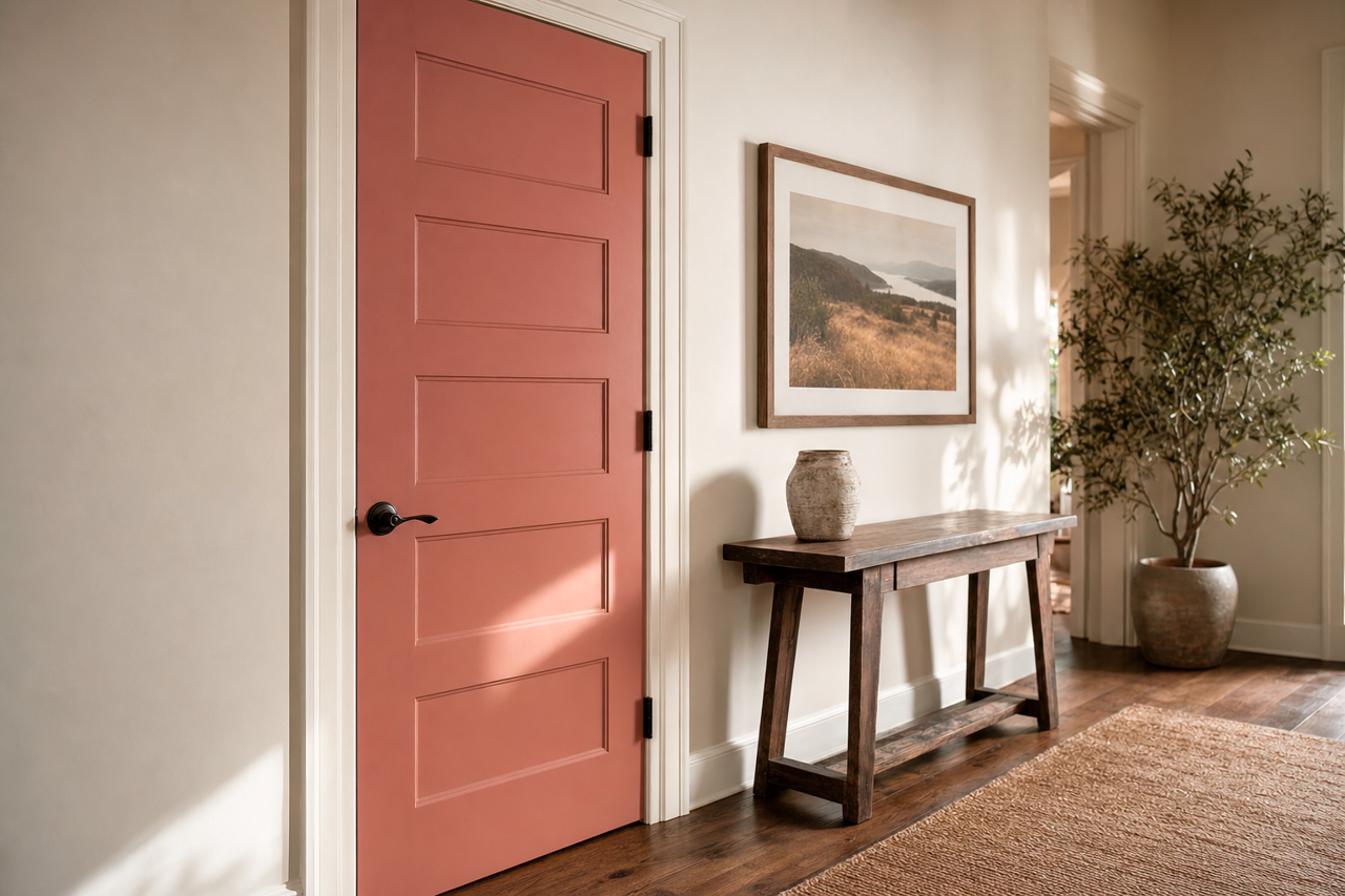 Rojo Dust by Sherwin-Williams on interior-doors