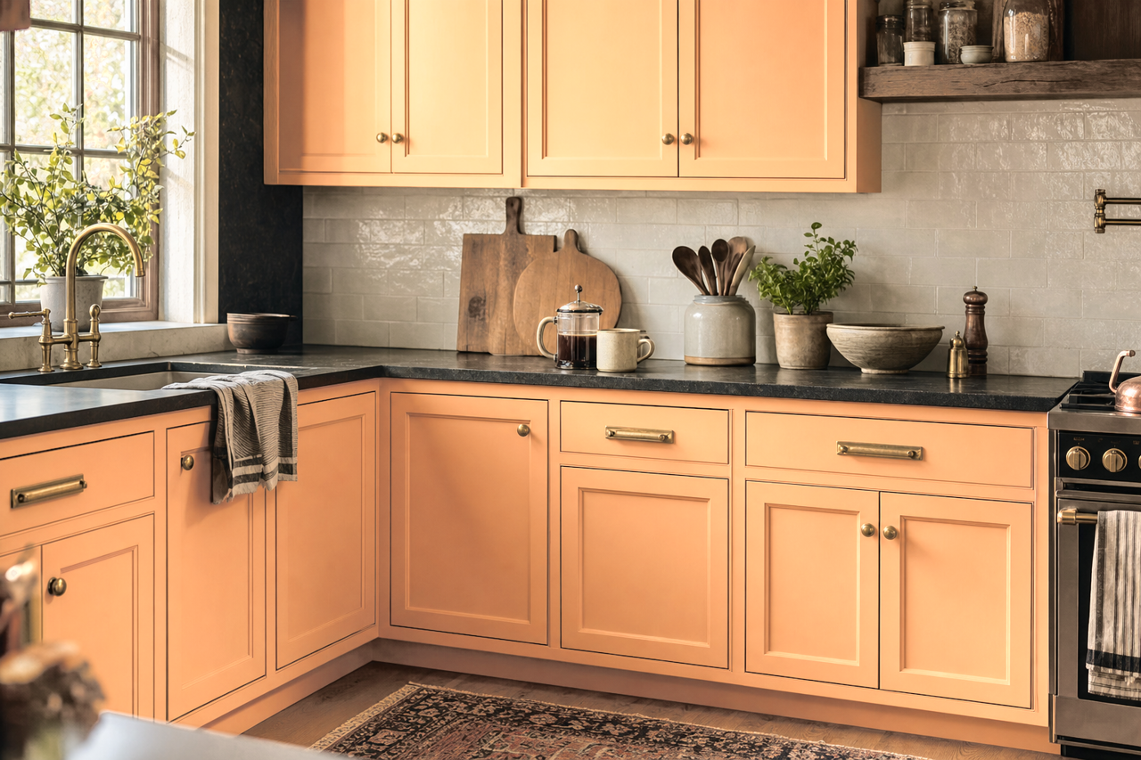 Melón Meloso by Sherwin-Williams on cabinets