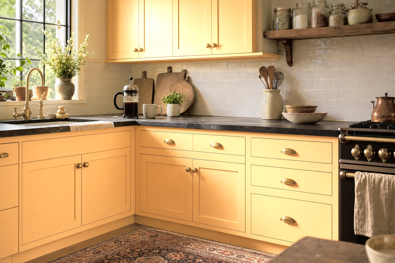 Bellini Fizz by Sherwin-Williams on cabinets
