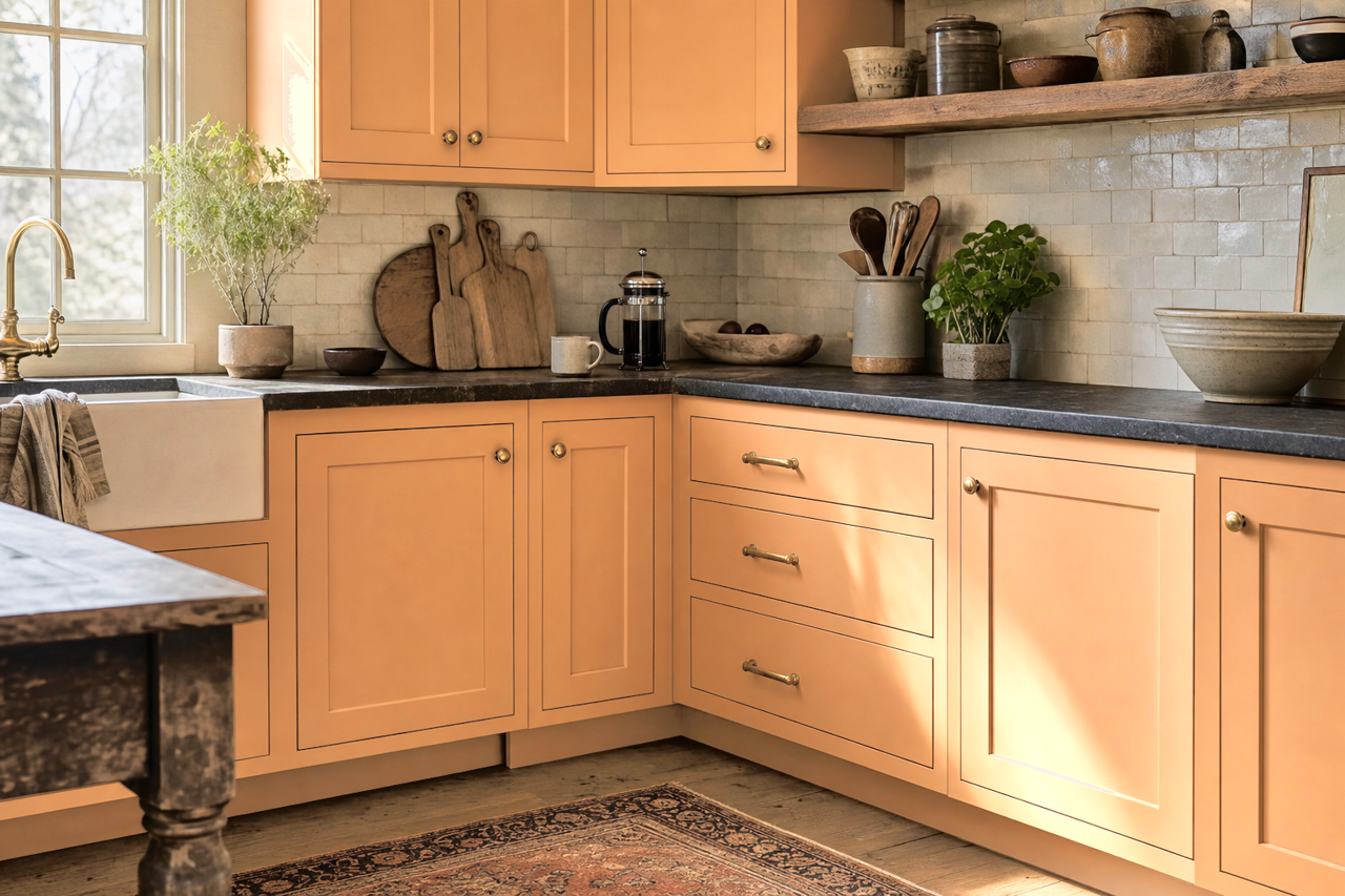 Sun Bleached Ochre by Sherwin-Williams on cabinets