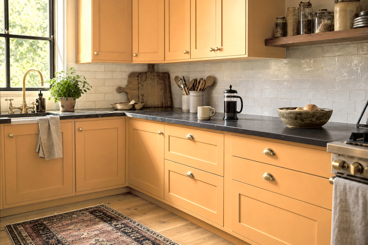 Polvo de Oro by Sherwin-Williams on cabinets