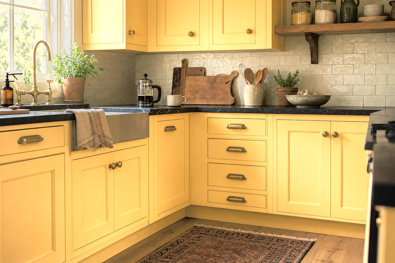 Pollen Powder by Sherwin-Williams on cabinets