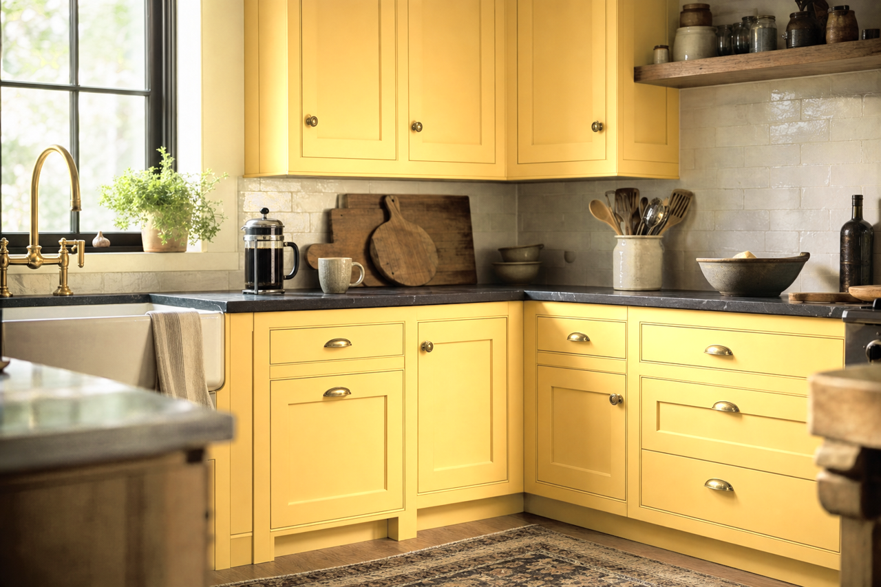 Honey Bees by Sherwin-Williams on cabinets