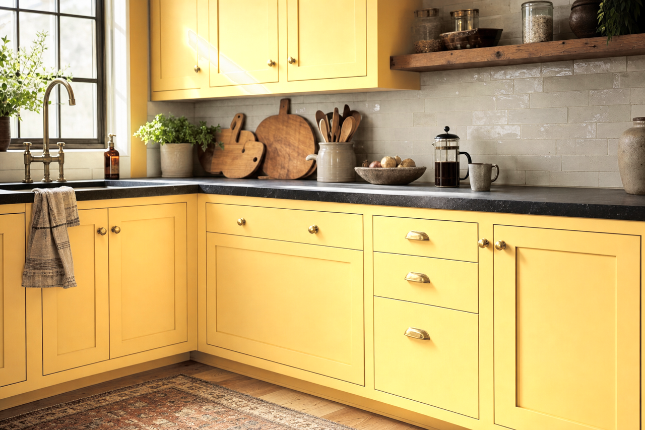 Naples Yellow by Sherwin-Williams on cabinets