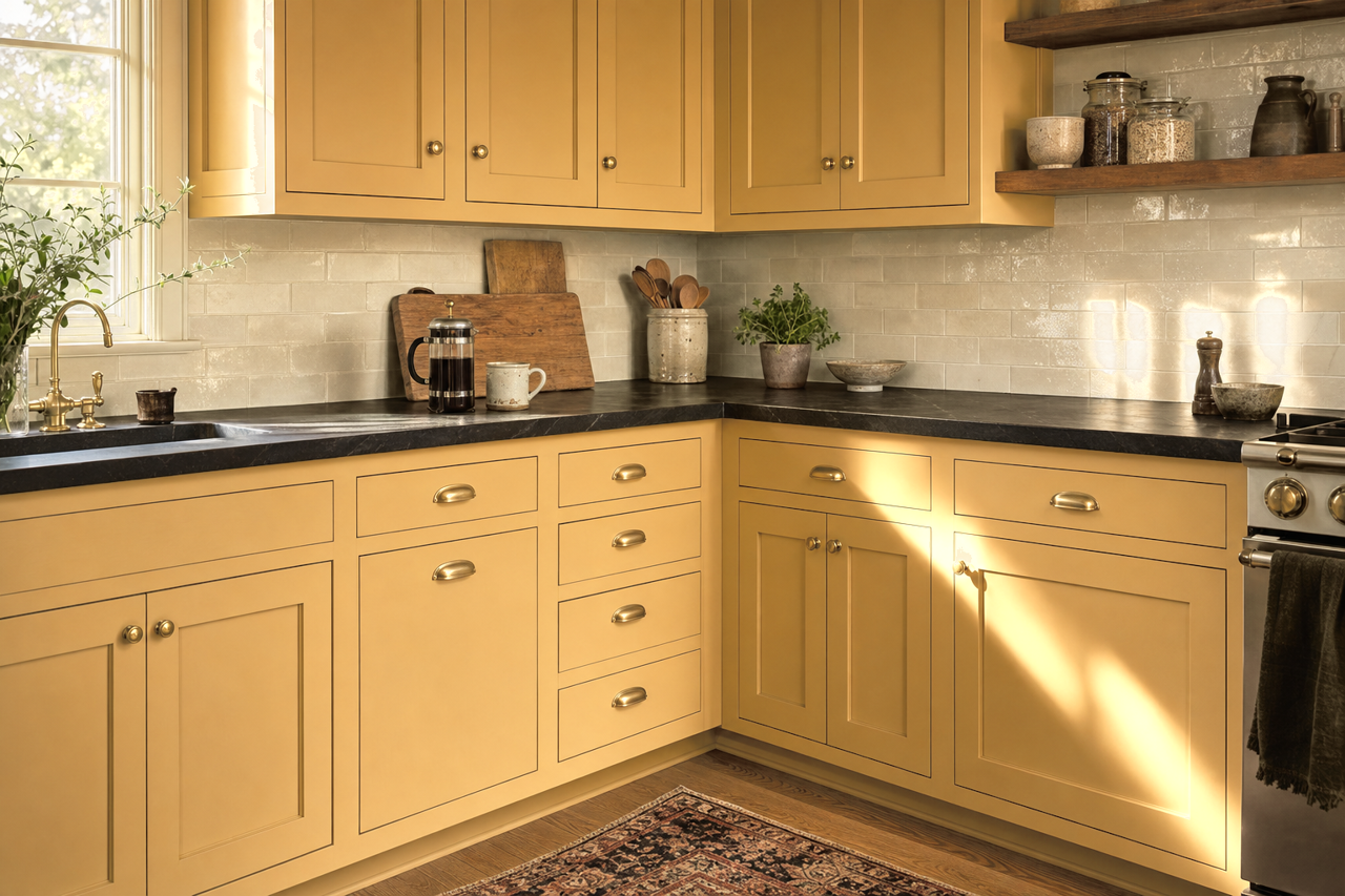 Tarnished Trumpet by Sherwin-Williams on cabinets