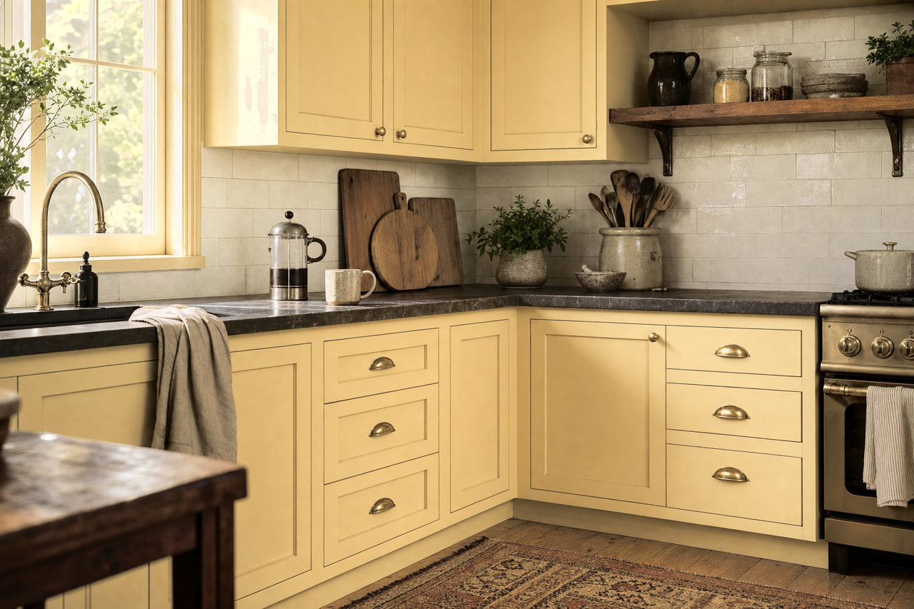 Pale Moss by Sherwin-Williams on cabinets
