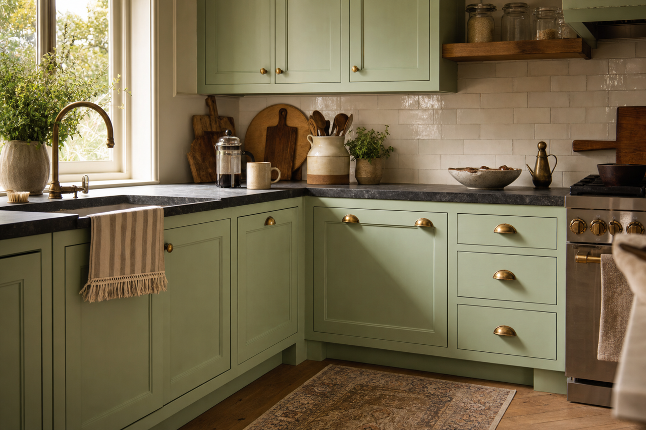 Seawashed Glass by Sherwin-Williams on cabinets
