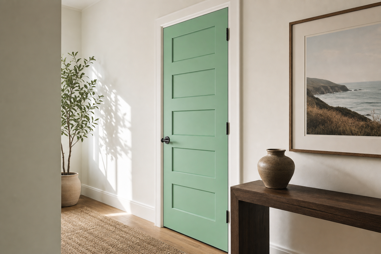 Frosted Emerald by Sherwin-Williams on interior-doors