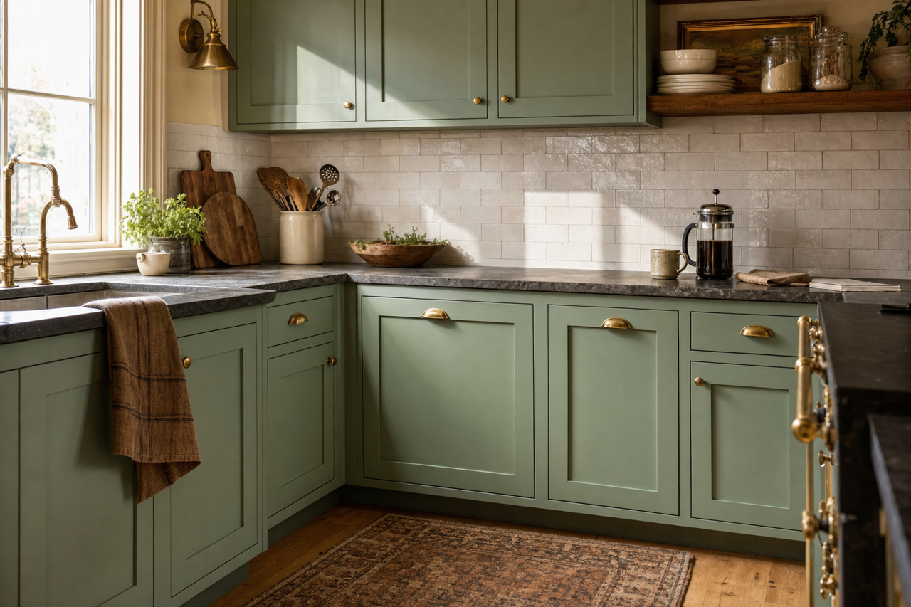 Parisian Patina by Sherwin-Williams on cabinets
