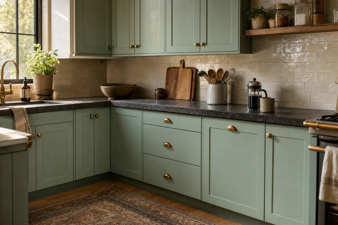 Verdigreen by Sherwin-Williams on cabinets