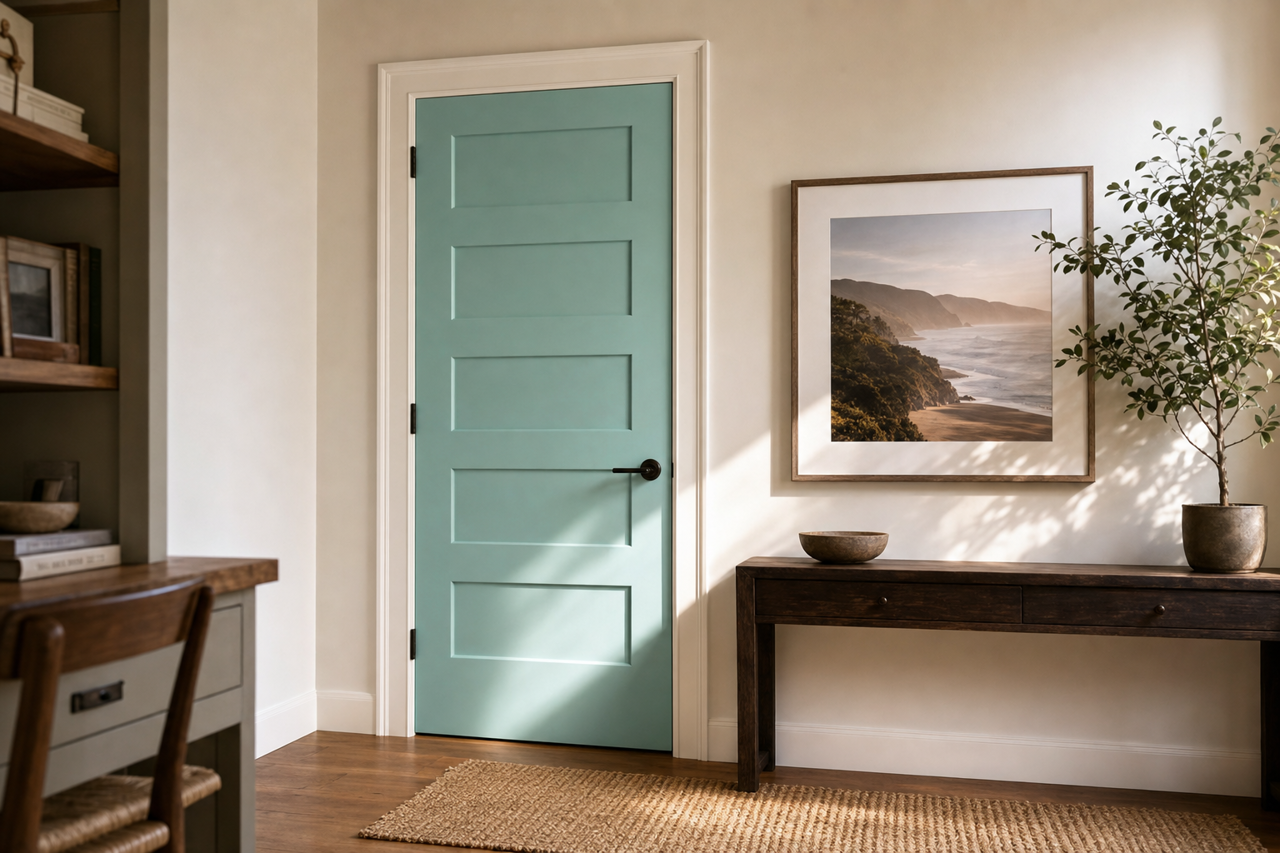 Little Blue Box by Sherwin-Williams on interior-doors
