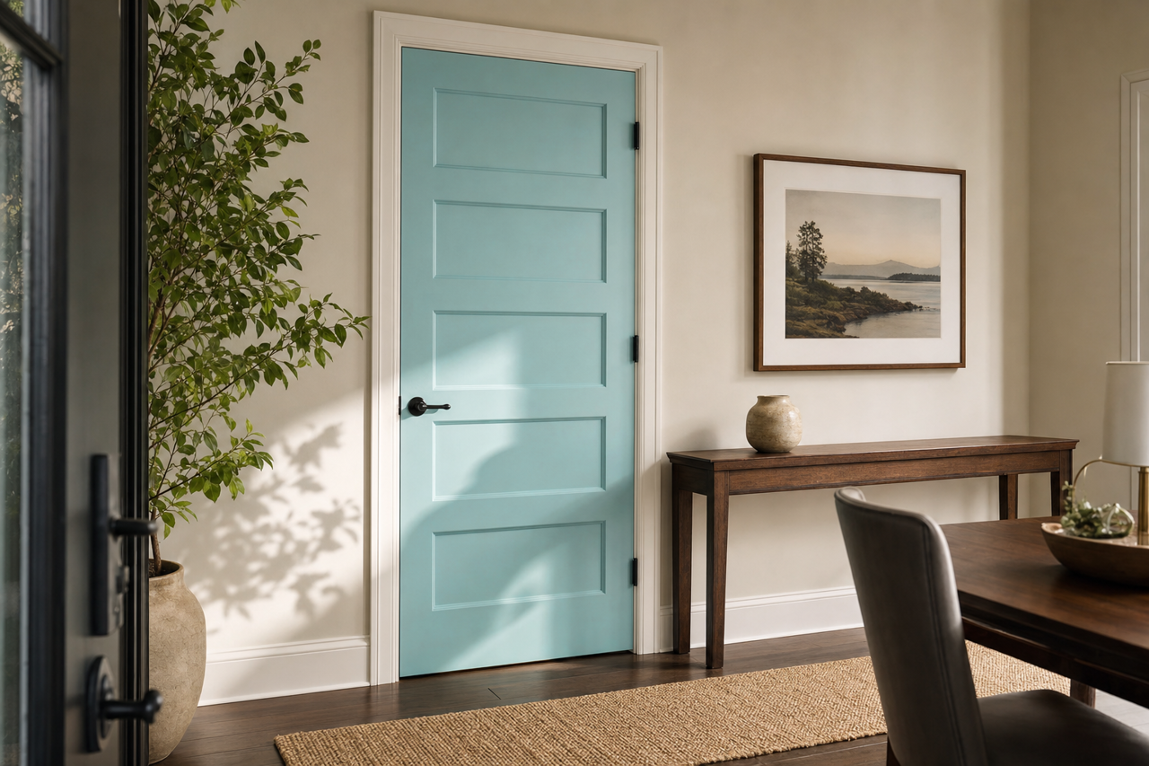 Bora Bora Shore by Sherwin-Williams on interior-doors