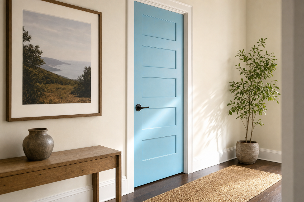 Sky Fall by Sherwin-Williams on interior-doors