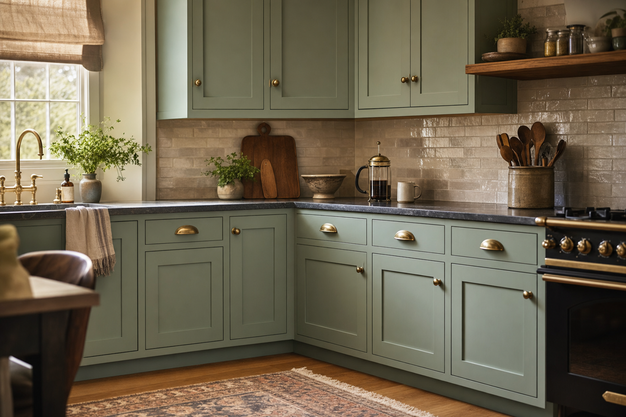 Vintage Vessel by Sherwin-Williams on cabinets